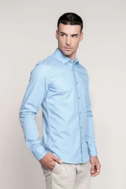  MEN’S LONG-SLEEVED COTTON POPLIN SHIRT - Kariban Striped Pale Blue White