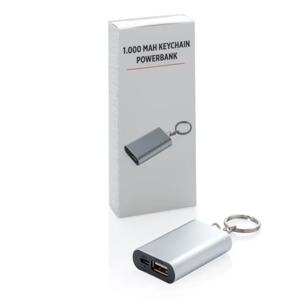  Prijenosna baterija privjesak za ključeve, 1 000 mAh - XD Collection Srebrna