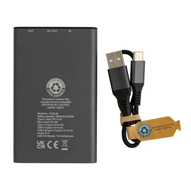  Terra RCS recycled aluminum powerbank 5.000 mAh - XD Xclusive Grey 