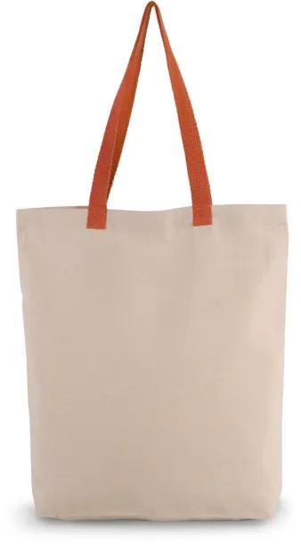  SHOPPER BAG WITH GUSSET AND CONTRAST COLOUR HANDLE, 220 g/m2 - Kimood Natural Spicy Orange