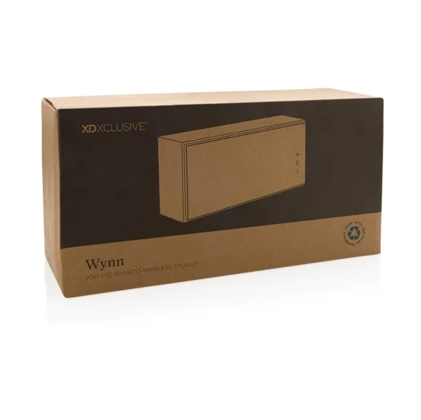  Wynn 20W FSC® bamboo wireless speaker - XD Xclusive Brown 