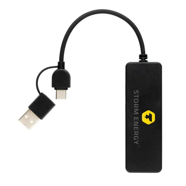  RCS USB hub od reciklirane plastike s dvostrukim ulazom - XD Collection Crna 