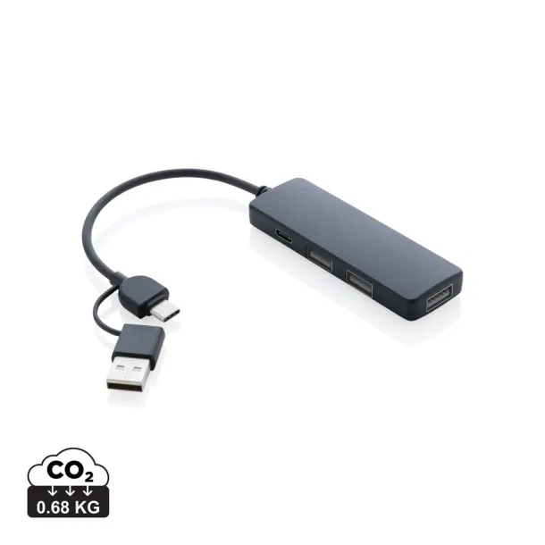  RCS USB hub od reciklirane plastike s dvostrukim ulazom - XD Collection Crna 