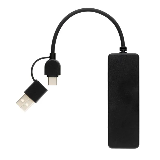  RCS USB hub od reciklirane plastike s dvostrukim ulazom - XD Collection Crna 