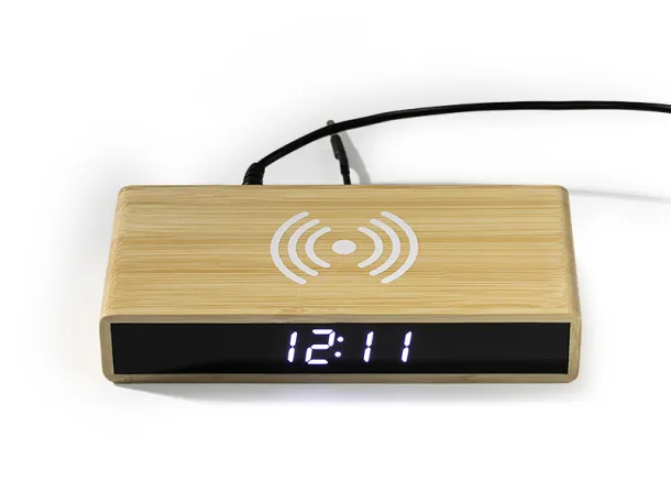 CORNER Digital desktop LCD clock with wireless charger - PIXO Cream Bež