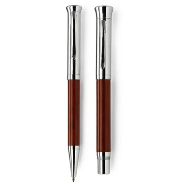  Writing set, ball pen and roller ball pen wood