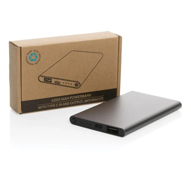  RCS recycled plastic/aluminum 4000 mah powerbank with type C - XD Collection Grey 