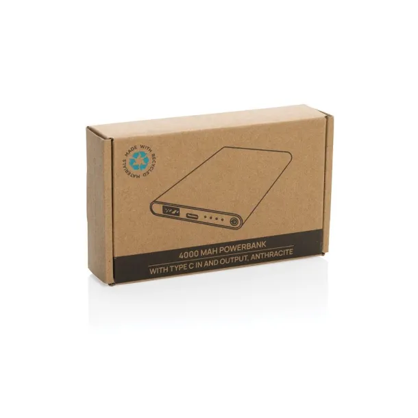  Prijenosna baterija od RCS reciklirane plastike/aluminija, 4 000 mAh - XD Collection Siva