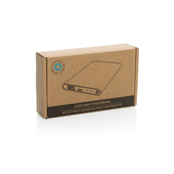  Prijenosna baterija od RCS reciklirane plastike/aluminija, 4 000 mAh - XD Collection Siva