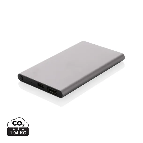  Prijenosna baterija od RCS reciklirane plastike/aluminija, 4 000 mAh - XD Collection Siva