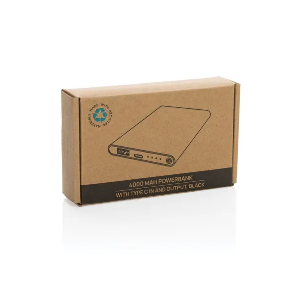  Prijenosna baterija od RCS reciklirane plastike/aluminija, 4 000 mAh - XD Collection Crna