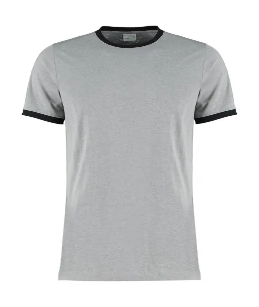  Fashion Fit Ringer Tee - Kustom Kit Light Grey Marl Black