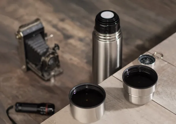 PAVO Vacuum flask with two cups  750 ml Srebrna