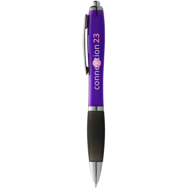 Nash ballpoint pen coloured barrel and black grip Purple Solid black