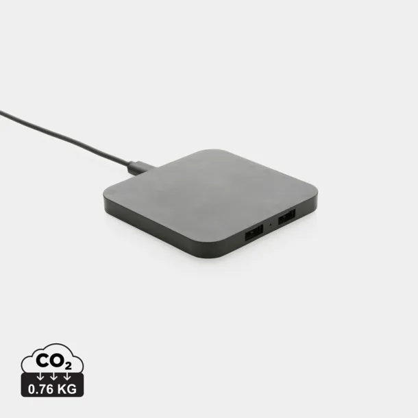  RCS bežični punjač 10W s USB ulazima od reciklirane plastike - XD Collection Crna 