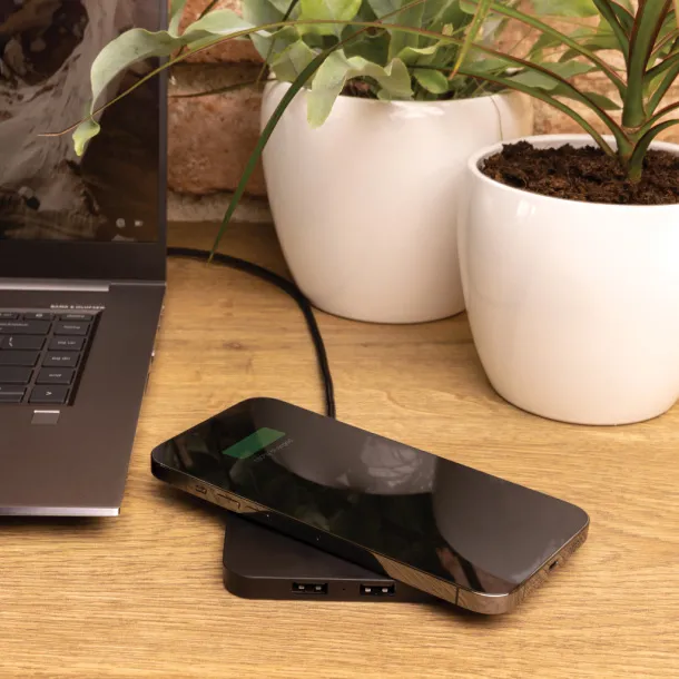  RCS recycled plastic 10W Wireless with USB Ports - XD Collection Black 