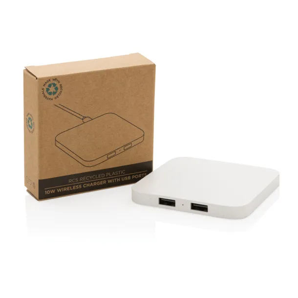  RCS recycled plastic 10W Wireless with USB Ports - XD Collection White 