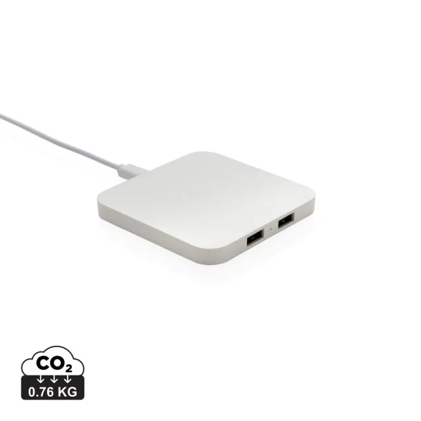  RCS bežični punjač 10W s USB ulazima od reciklirane plastike - XD Collection Bijela 