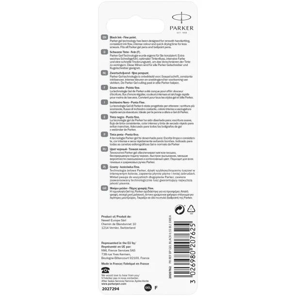 Gel ballpoint pen refill - Parker Silver Crna