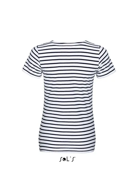  SOL'S MILES WOMEN - ROUND NECK STRIPED T-SHIRT - SOL'S White Navy