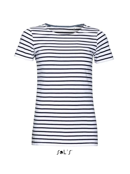  SOL'S MILES WOMEN - ROUND NECK STRIPED T-SHIRT - SOL'S White Navy