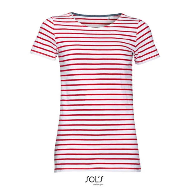  SOL'S MILES WOMEN - ROUND NECK STRIPED T-SHIRT - SOL'S White Red