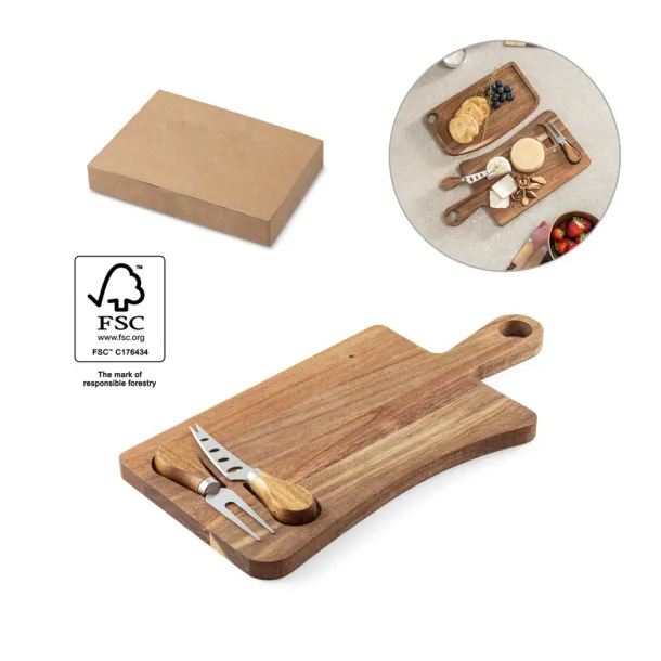 CASSIA Acacia wood cheese board with two utensils