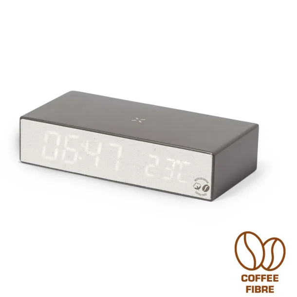  Coffee fibre and recycled cotton wireless charger 10W, multifunctional digital clock brown