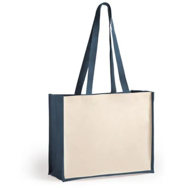  Laminated jute shopping bag with laminated cotton element navy blue