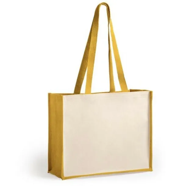  Laminated jute shopping bag with laminated cotton element yellow