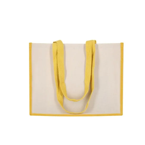  Laminated jute shopping bag with laminated cotton element yellow