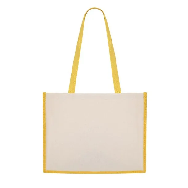  Laminated jute shopping bag with laminated cotton element yellow