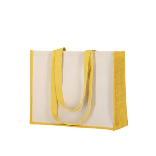  Laminated jute shopping bag with laminated cotton element yellow