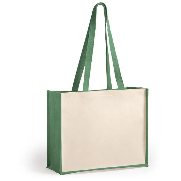  Laminated jute shopping bag with laminated cotton element light green