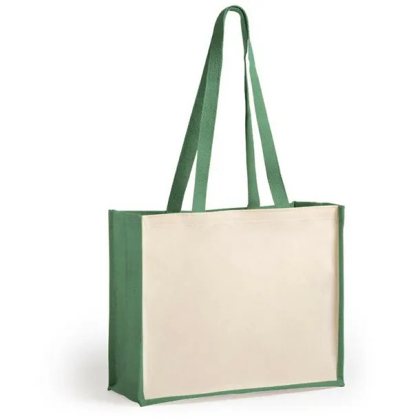  Laminated jute shopping bag with laminated cotton element light green