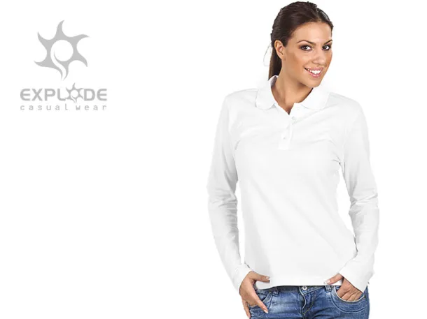 LINDA women’s long sleeve polo shirt - EXPLODE White