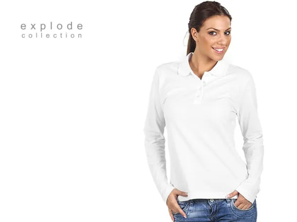 LINDA women’s long sleeve polo shirt - EXPLODE White