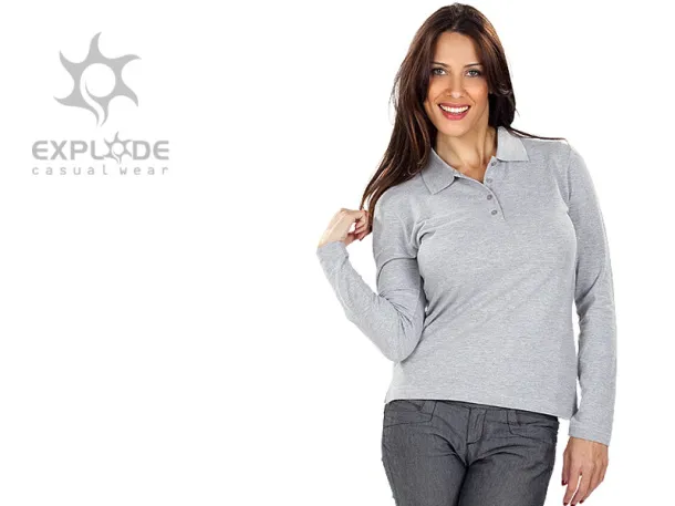 LINDA women’s long sleeve polo shirt - EXPLODE Ash gray