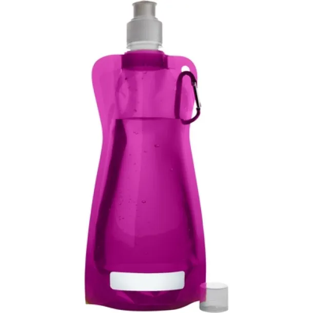  Foldable sports bottle 420 ml with carabiner pink