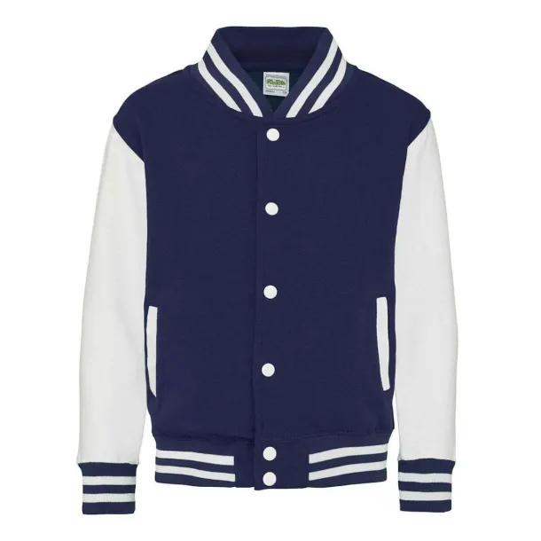  KIDS VARSITY JACKET - Just Hoods Oxford Navy White