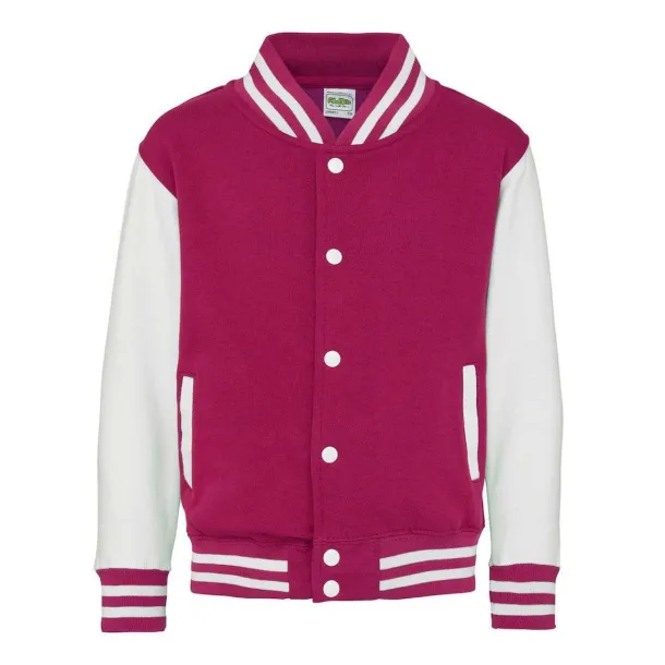  KIDS VARSITY JACKET - Just Hoods Hot Pink White