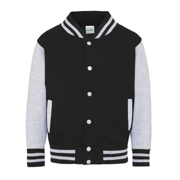  KIDS VARSITY JACKET - Just Hoods Jet Black Heather Grey