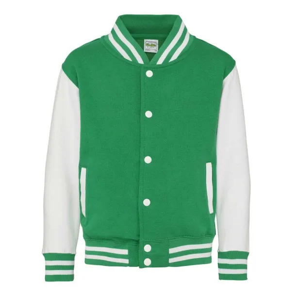  KIDS VARSITY JACKET - Just Hoods Kelly Green White