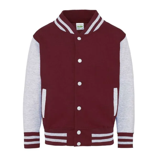  KIDS VARSITY JACKET - Just Hoods Burgundy Heather Grey