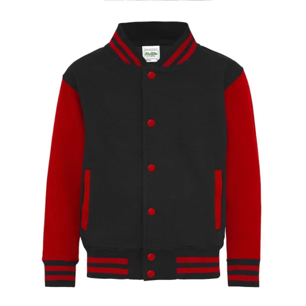  KIDS VARSITY JACKET - Just Hoods Jet Black Red