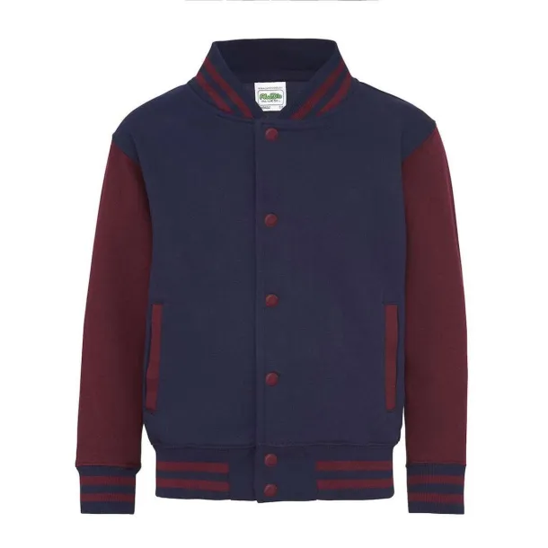  KIDS VARSITY JACKET - Just Hoods Oxford Navy Burgundy