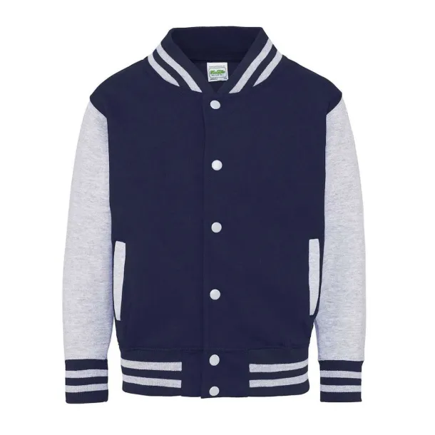  KIDS VARSITY JACKET - Just Hoods Oxford Navy Burgundy