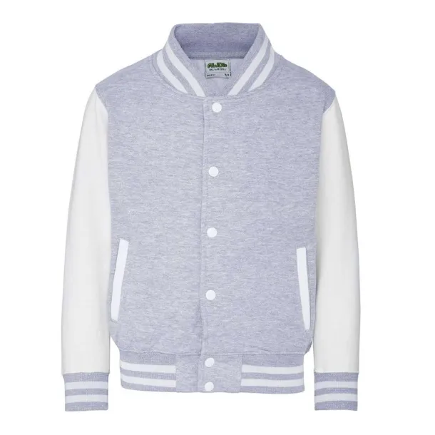  KIDS VARSITY JACKET - Just Hoods Heather Grey White