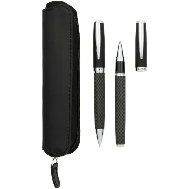 Carbon duo pen gift set with pouch - Luxe Solid black