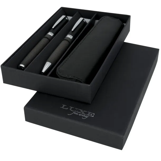 Carbon duo pen gift set with pouch - Luxe Solid black